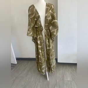 Olive Green Leaf Print Maxi Dress